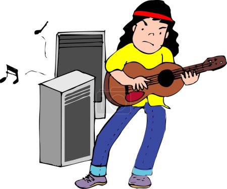 Photo for Cartoon of man playing guitar - Royalty Free Image