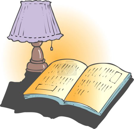 Téléchargez les photos : Un livre et une lampe, illustration sur blanc - en image libre de droit
