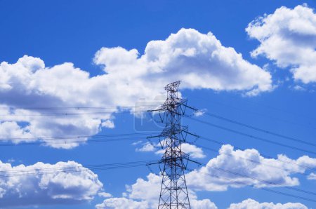Photo for High voltage power line on blue sky background - Royalty Free Image