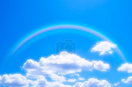 Photo for Blue and white clouds in the sky with rainbow - Royalty Free Image