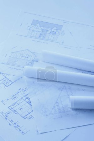 Photo for Close-up view of architectural plans and drawings - Royalty Free Image