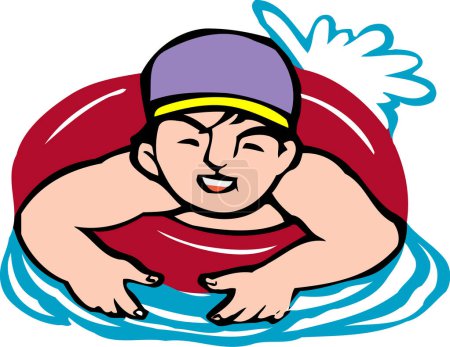 Photo for A cartoon illustration of a swimmer with inflatable ring - Royalty Free Image