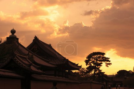 Foto de Silueta del templo en la puesta del sol en Japón - Imagen libre de derechos