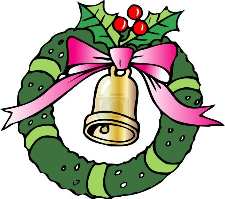 Foto de Corona de Navidad con campana y bayas de acebo - Imagen libre de derechos