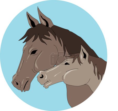 Téléchargez les photos : Chefs de famille de chevaux, illustration de dessin animé - en image libre de droit
