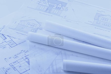 Photo for Close-up view of architectural plans and drawings - Royalty Free Image