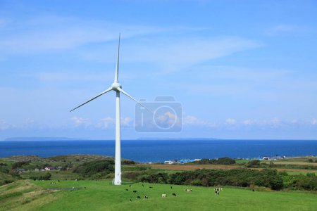 Téléchargez les photos : Éolienne avec fond bleu ciel. énergies renouvelables - en image libre de droit