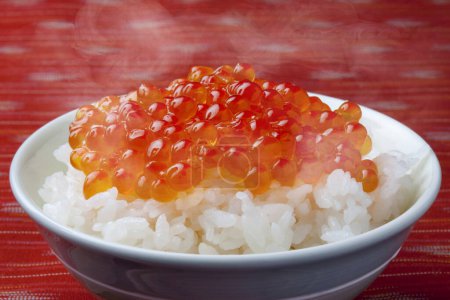 Téléchargez les photos : Un bol de riz avec une caverne rouge sur le dessus - en image libre de droit