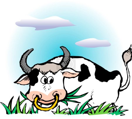 Foto de Ilustración de dibujos animados de la vaca en el prado - Imagen libre de derechos