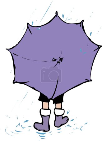 Photo for Cartoon man with umbrella, back view - Royalty Free Image