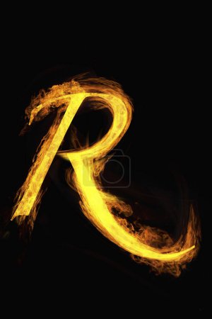 Photo for Letter R made of fire, alphabet on black background - Royalty Free Image