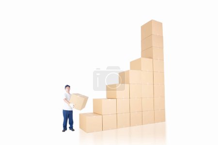 Photo for Asian delivery carrying a  box - Royalty Free Image