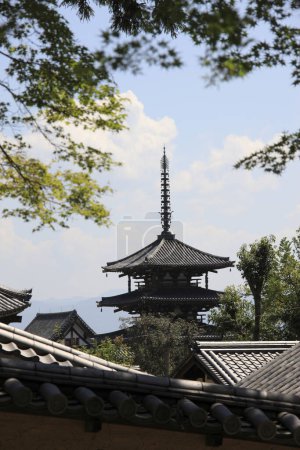 schöner Horyu-Tempel. Traditionelle japanische Architektur 