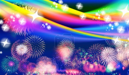 Photo for Bright festive colorful background with fireworks at night - Royalty Free Image