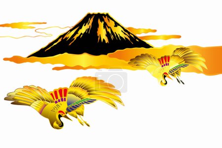 Photo for Japanese ethnic stylized illustration with fuji mountain and cranes - Royalty Free Image