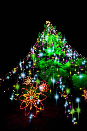 Photo for Colorful winter holidays background with decorated christmas tree - Royalty Free Image