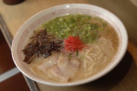 Hakata Tonkotsu Ramen. Ramen in white, milky, pork based soup.