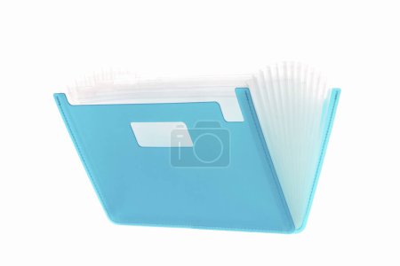 Photo for Blue plastic folder with papers on white background - Royalty Free Image