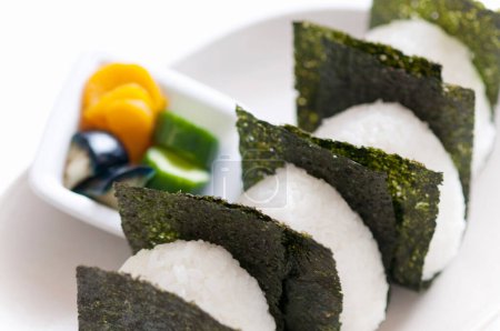 Photo for Onigiri, Japanese rice balls with vegetables - Royalty Free Image