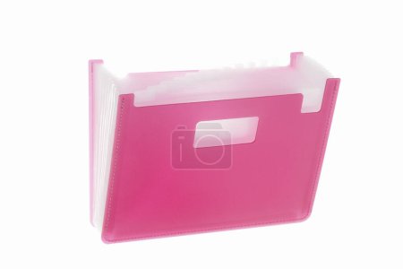Photo for Pink plastic folder with papers on white background - Royalty Free Image