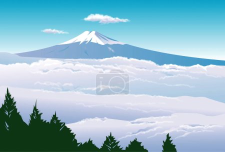 Foto de Ilustración colorida de la hermosa montaña japonesa fuji - Imagen libre de derechos
