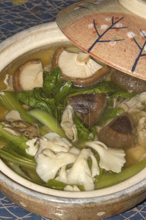 Foto de Primer plano del tazón con sopa de champiñones japoneses - Imagen libre de derechos