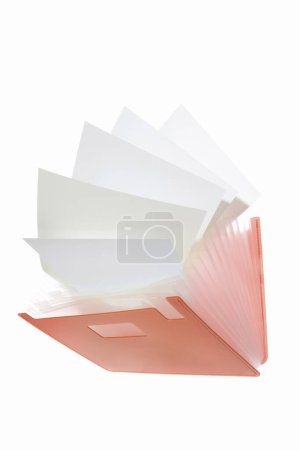 Photo for Plastic folder with papers on white background - Royalty Free Image