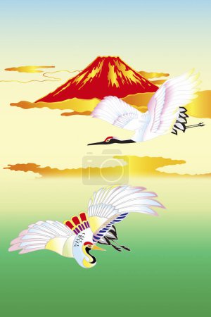 japoński etniczny stylizowany ilustracja z fuji góra i żurawie
