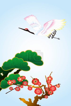 Téléchargez les photos : Illustration stylisée ethnique japonaise avec grue - en image libre de droit