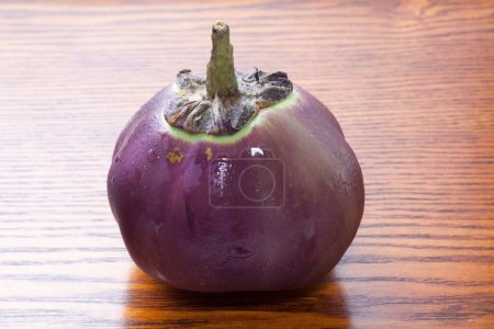 Photo for Homegrown Kamo-Nasu Eggplant on wooden table - Royalty Free Image
