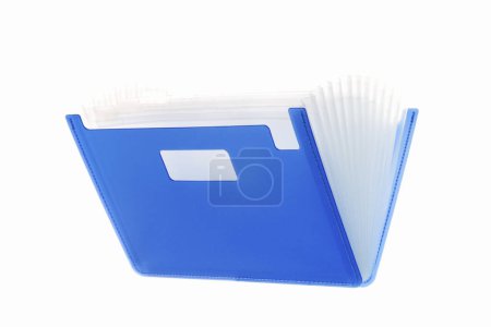 Photo for Blue plastic folder with papers on white background - Royalty Free Image