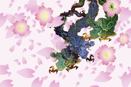 Téléchargez les photos : Dragons colorés dans le style japonais, personnages de dessins animés asiatiques - en image libre de droit