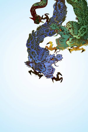 Téléchargez les photos : Dragons asiatiques personnages, illustration colorée - en image libre de droit