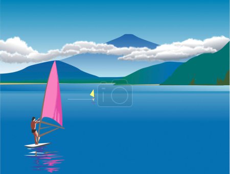 Téléchargez les photos : Illustration colorée de belle montagne japonaise fuji - en image libre de droit