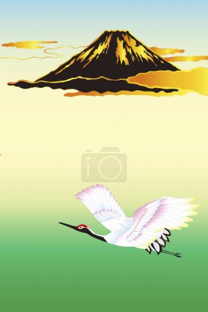 japoński etniczny stylizowany ilustracja z Fuji góra i dźwig