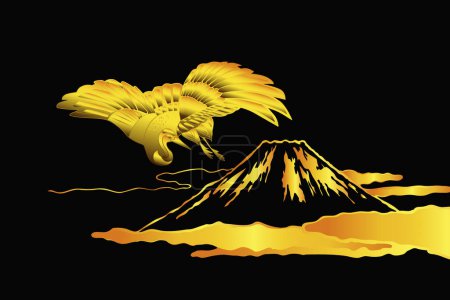 Photo for Japanese ethnic stylized illustration with fuji mountain and crane - Royalty Free Image