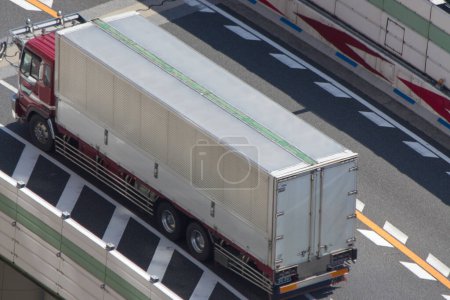 Photo for Aerial view of truck moving by highway, transportation concept - Royalty Free Image