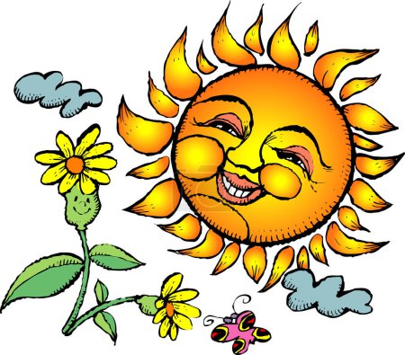 Téléchargez les photos : Drôle de soleil et de fleur avec sourire. - en image libre de droit