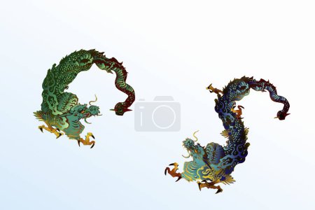 Téléchargez les photos : Dragons asiatiques personnages, illustration colorée - en image libre de droit