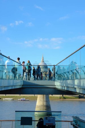 Photo for Millennium bridge, St Paul's Cathedral, locates at the top of Ludgate Hill in the City of London - Royalty Free Image