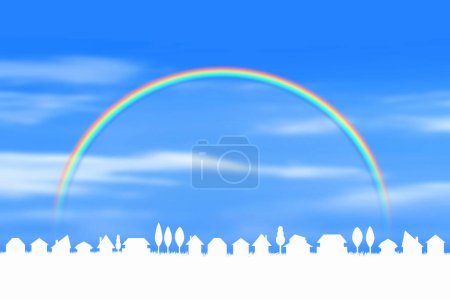 Photo for Illustration of city skyline and rainbow against blue sky - Royalty Free Image