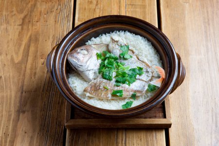 Photo for Taimeshi, rice with sea bream  on background - Royalty Free Image
