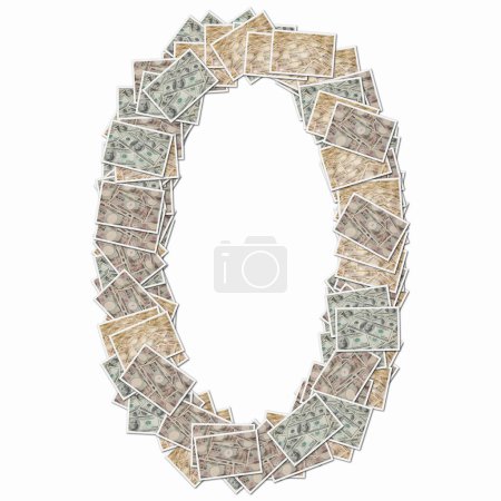Photo for Symbol 0 made of playing cards with money bills - Royalty Free Image
