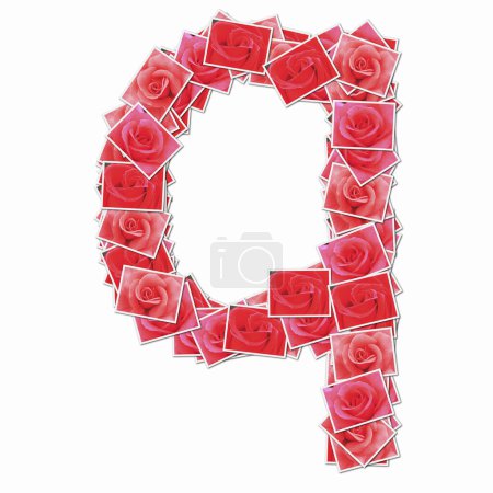 Foto de Símbolo Q hecho de cartas con rosas rojas - Imagen libre de derechos