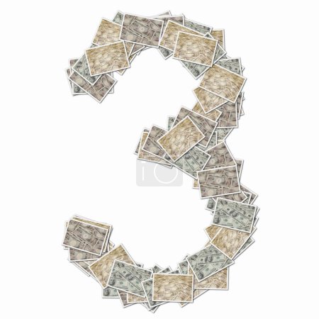 Foto de Símbolo 3 hecho de cartas con billetes de dinero - Imagen libre de derechos