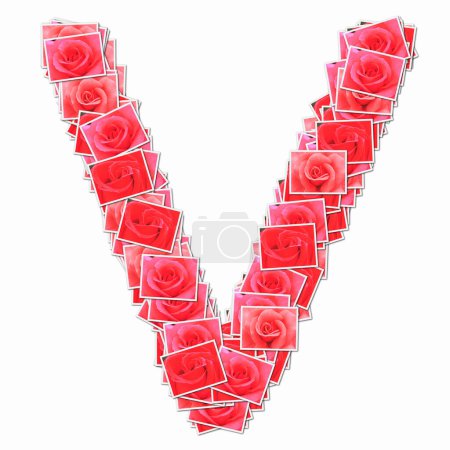 Photo for Symbol V made of playing cards with red roses - Royalty Free Image
