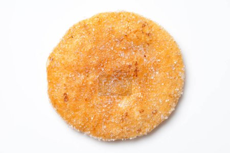 close-up view of traditional japanese senbei rice cracker on white background                                          