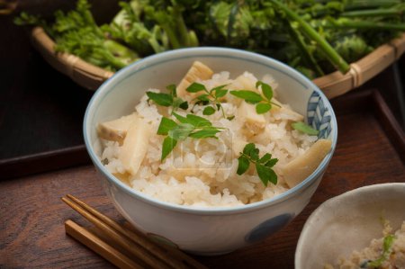 Photo for Japanese cuisine, Cooked rice with bamboo shoots - Royalty Free Image