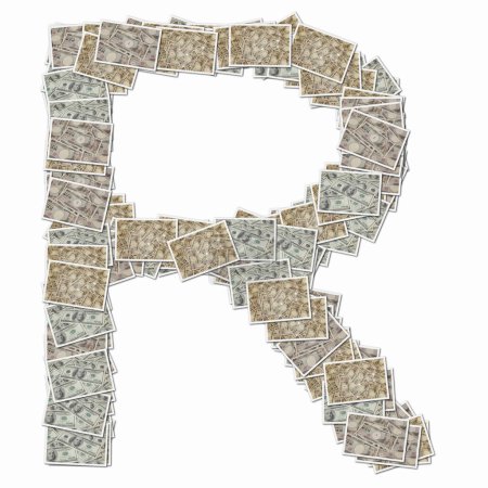 Foto de Símbolo R hecho de cartas con billetes de dinero - Imagen libre de derechos