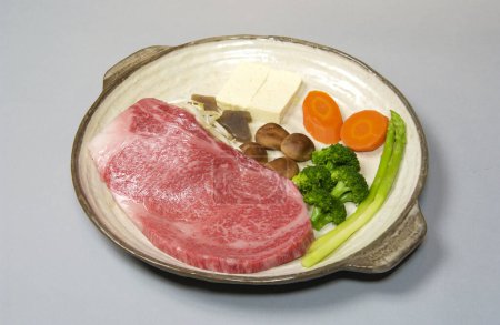 Photo for Japanese beef beef cutlet with asparagus and rice - Royalty Free Image
